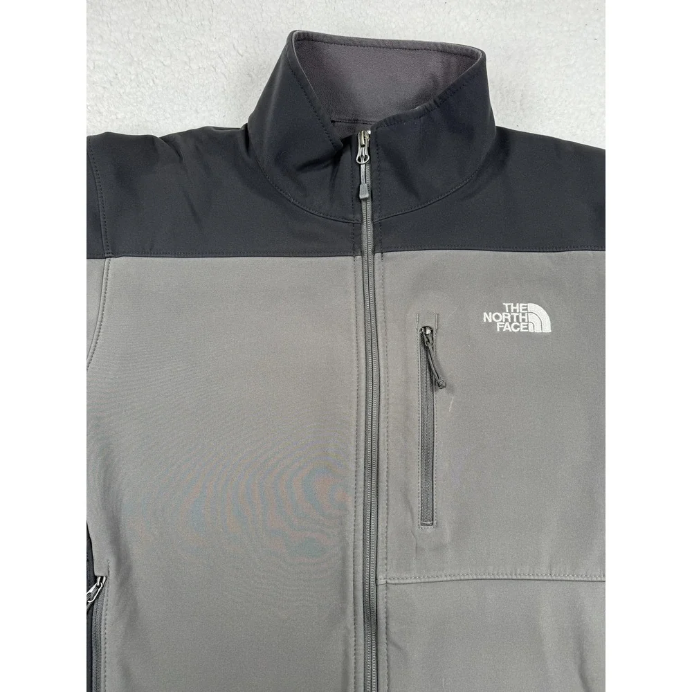 North Face Softshell Jacket Mens Large Gray Black Full Zip Fleece Lined Outdoor